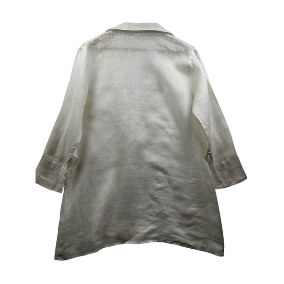 CP Shades Women's Minimalist Resortwear White 100% Linen Tunic Top Small - Picture 3 of 6